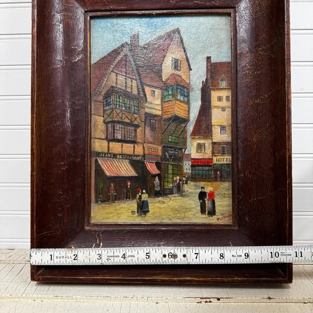Vintage Framed Street Scene Painting: Signed Art 14